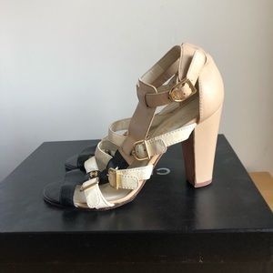 Chanel nude, white and navy sandals